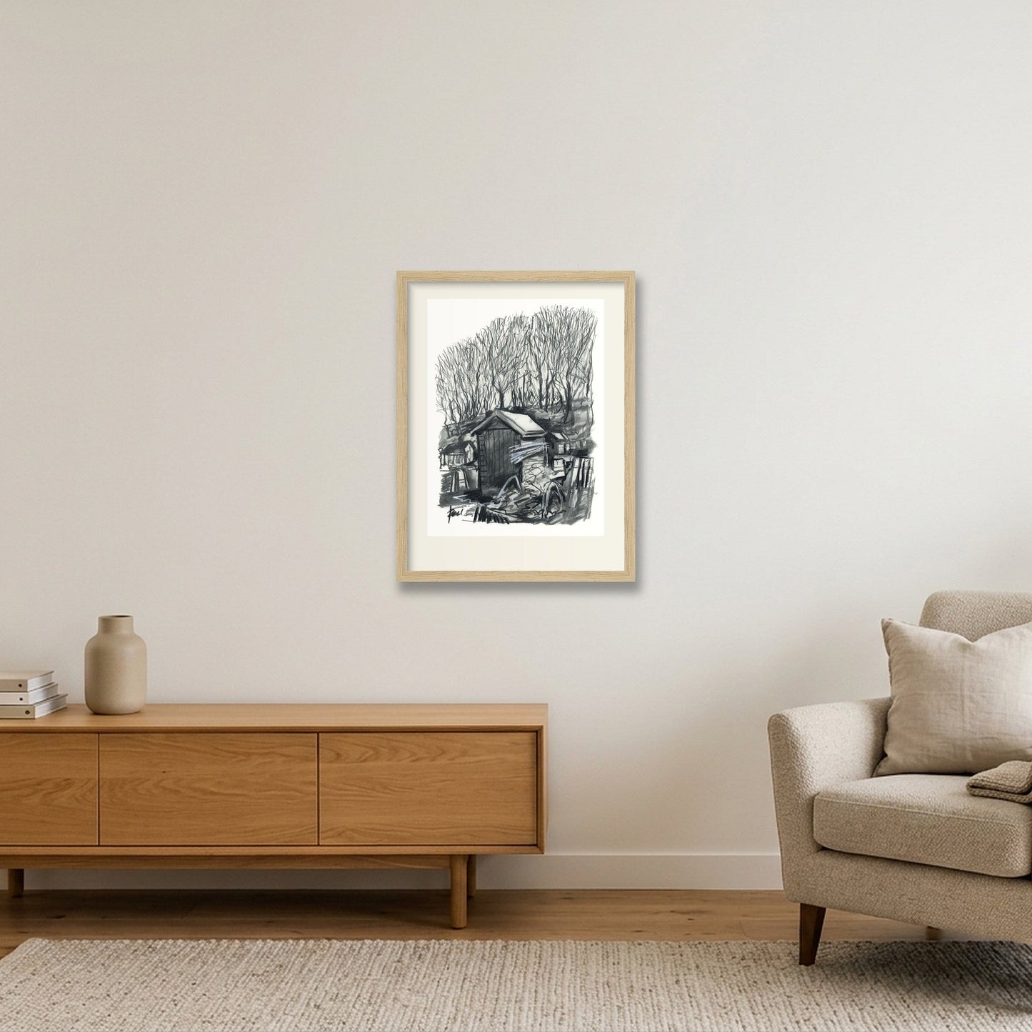 Redding Shed Winter — 30×40cm, 12×16" Oak Frame