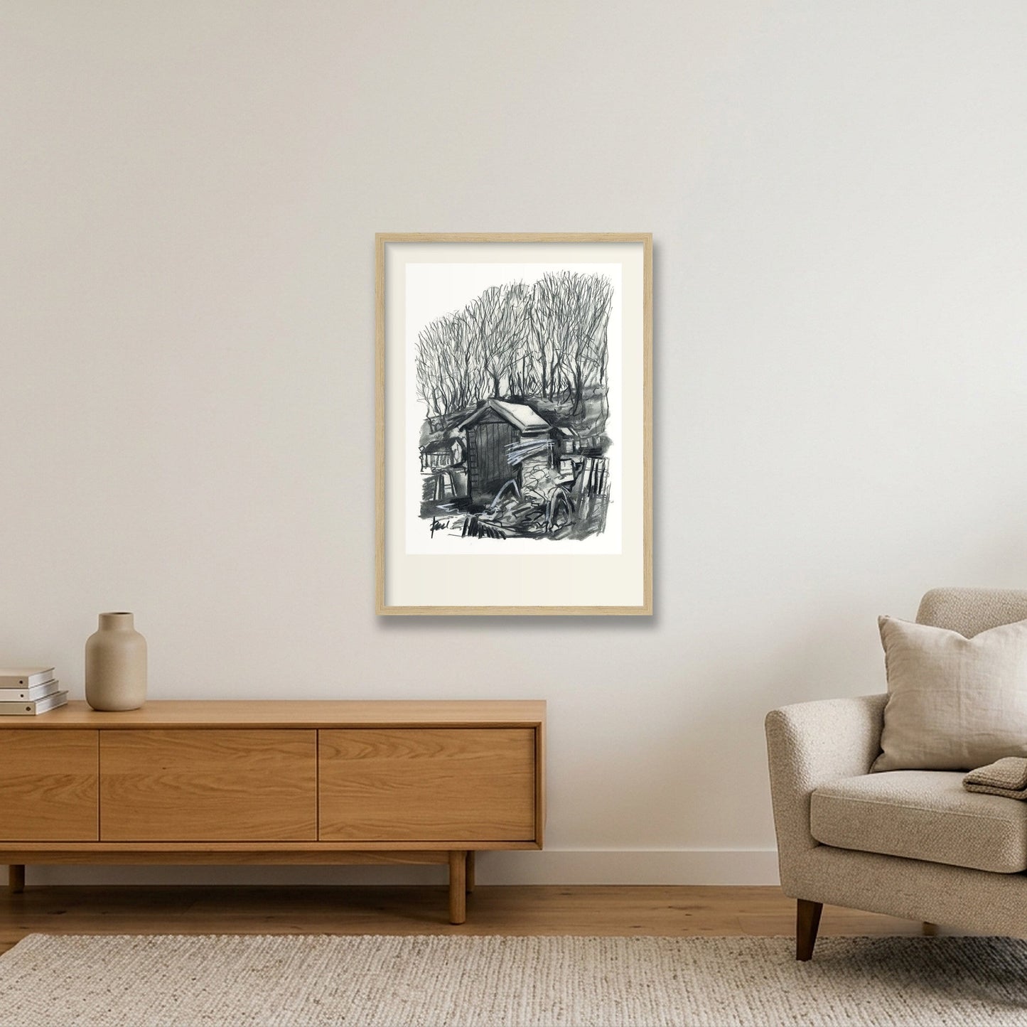 Redding Shed Winter — 42×59cm, 17×23" Oak Frame